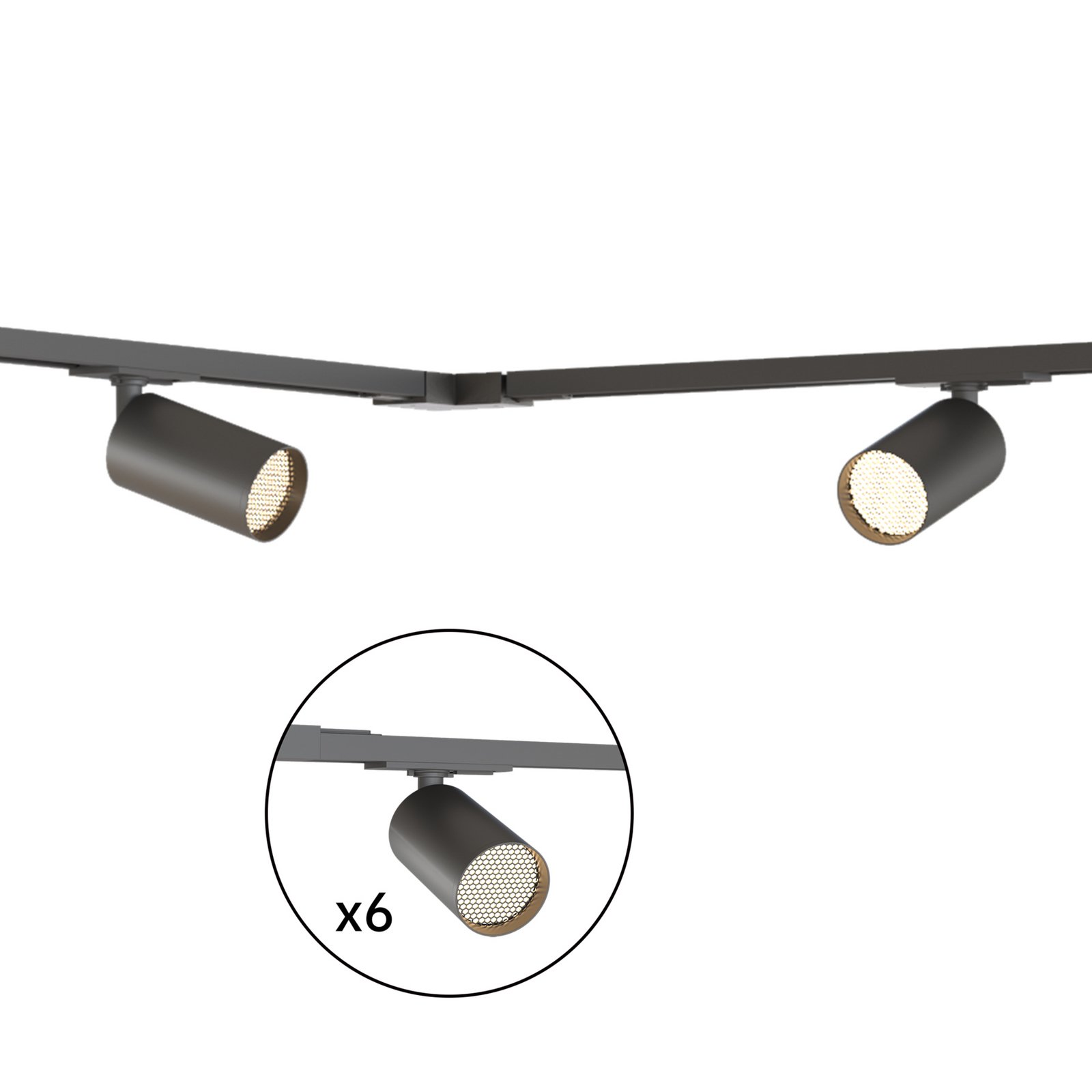 Calex Schienenset, 6 GU10-Spots, schwarz, Länge 3 m, Metall