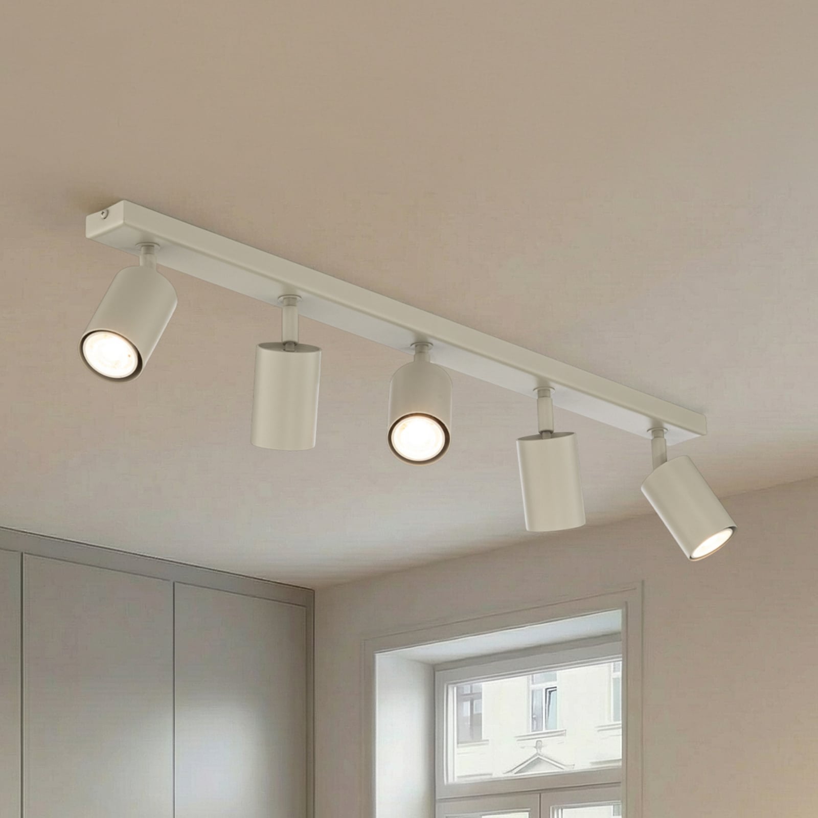 Faretto da soffitto Zoom, a 5 luci, grigio-beige, acciaio, GU10