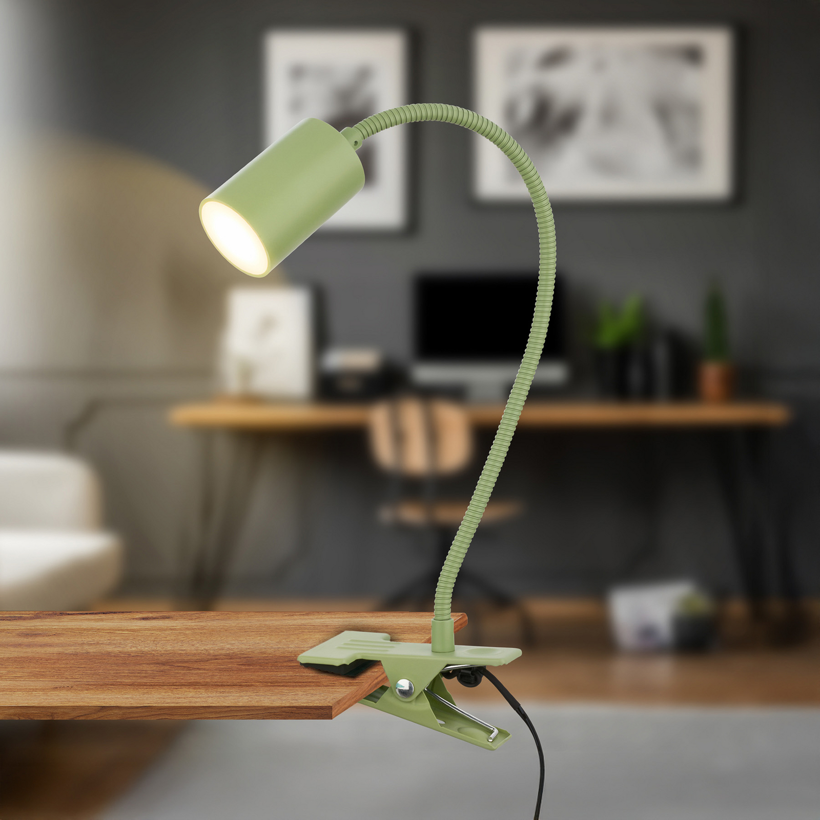 LED skavas lampa Fleks, gaiši zaļa, elastīga, metāla