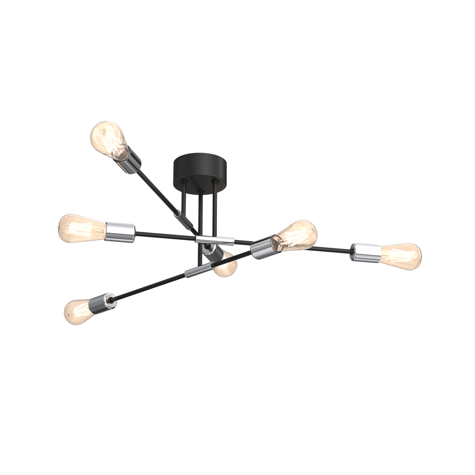Plafonnier Ilia, noir/chromé, à six lampes