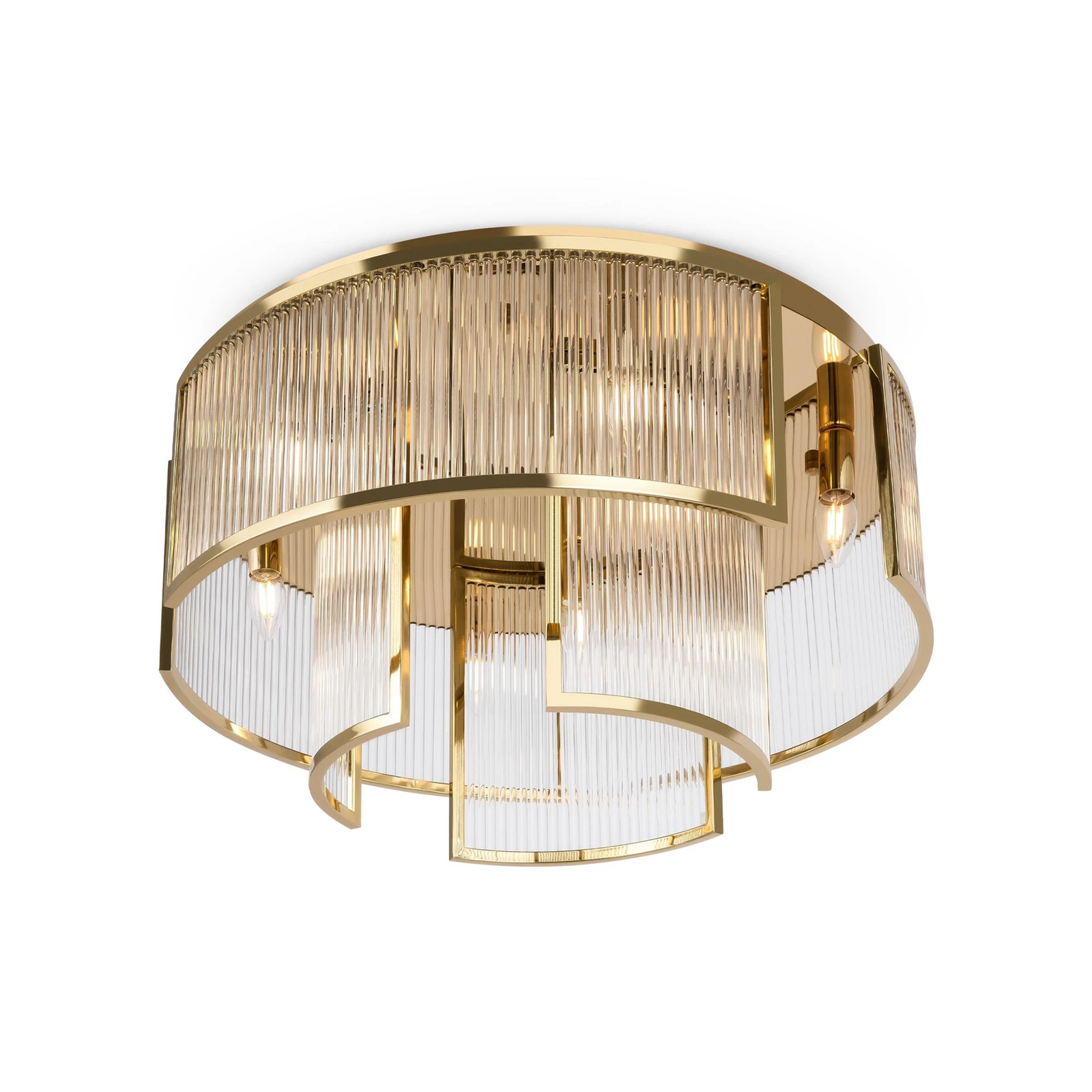Candeeiro de teto Maytoni Frame, cor dourada, vidro, Ø 65 cm, E14
