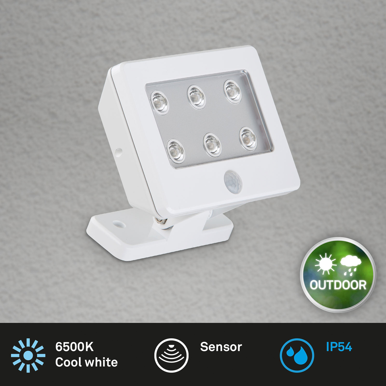 LED kültéri spot Kollig érzékelővel, IP54, fehér
