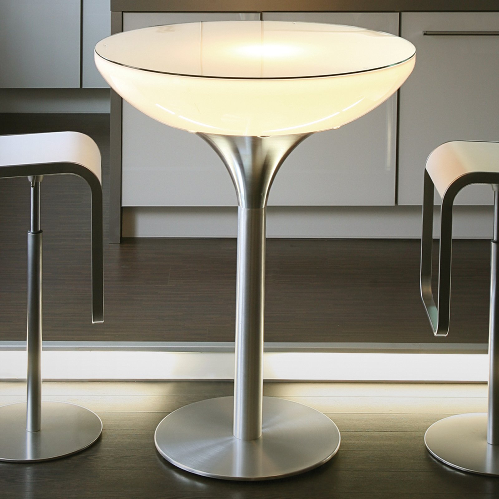 Moree Multicoloured light Lounge Table LED Pro 105 cm, for Living / Dining Room, ABS plastic, anodised aluminium, glass, E27, 9 W, energy efficiency: A, H: 105 cm