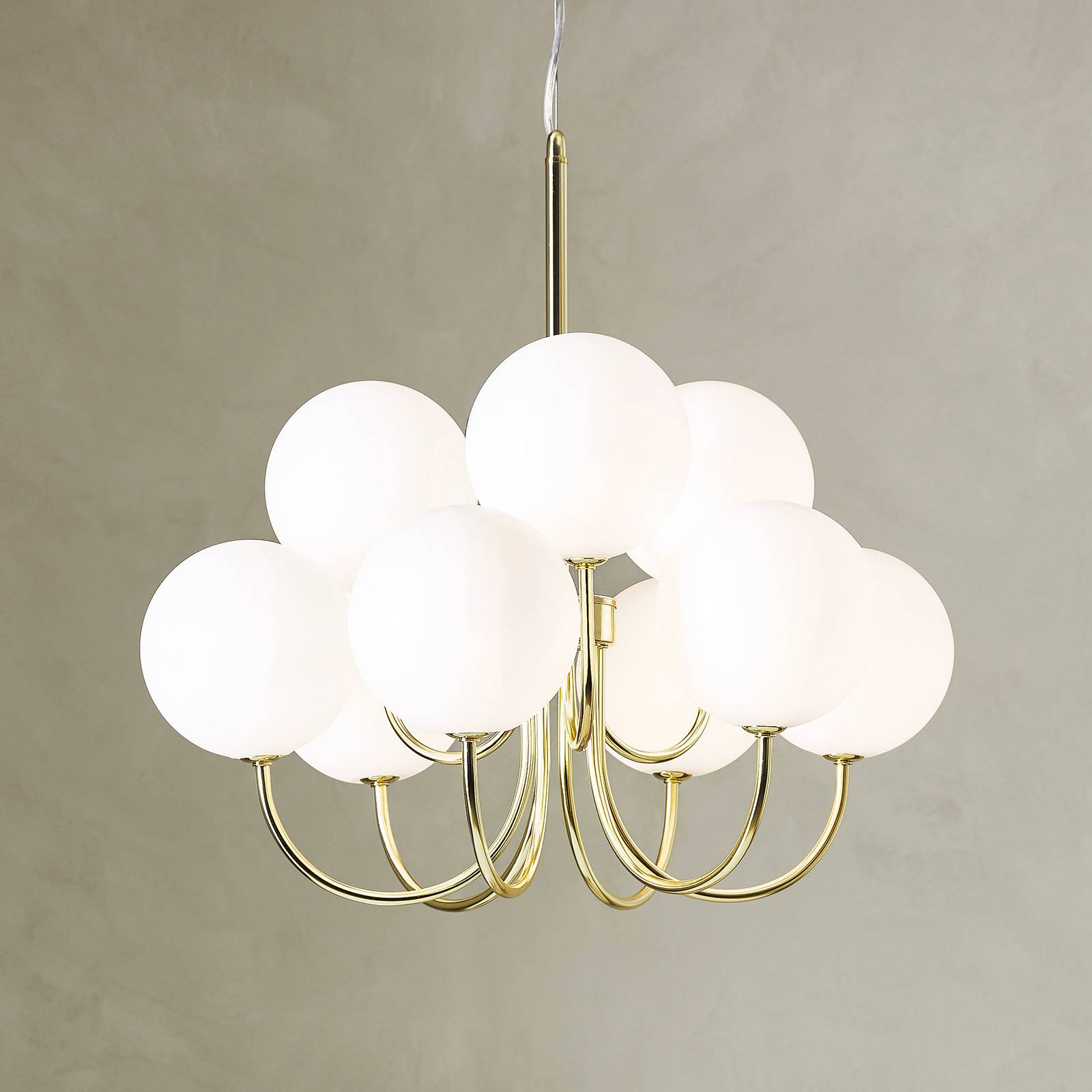 Hängeleuchte Bianco, 9-flammig, gold/weiß, Glas, G9 günstig online kaufen