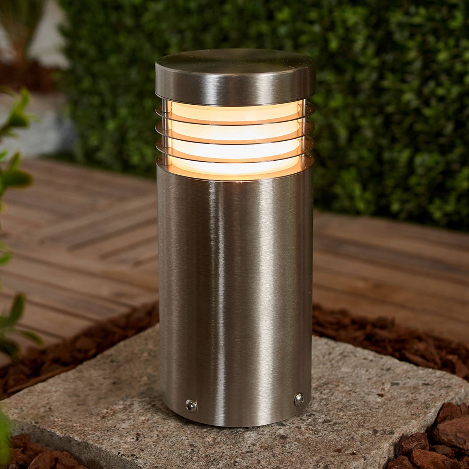 Arcchio Stainless steel pillar lamp Caramia, seawater res., stainless steel, E27, 20 W, energy efficiency: A++, H: 22.8 cm