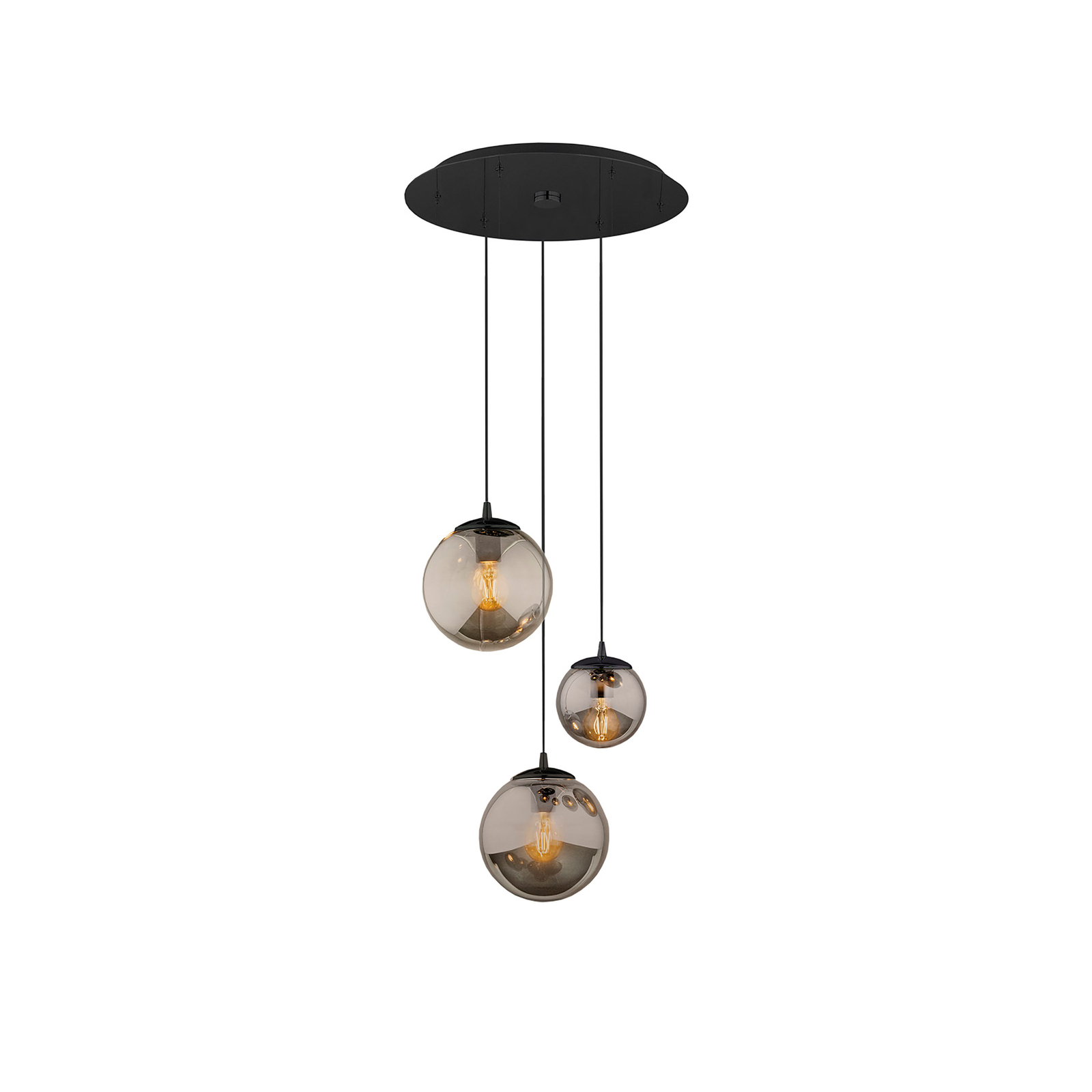 Smoky pendant light, glass lampshades, 3-bulb