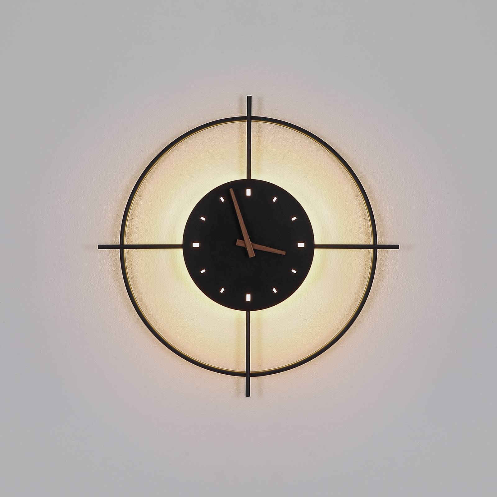 Levně LED nástěnné světlo Sussy s hodinami, černá, Ø50cm
