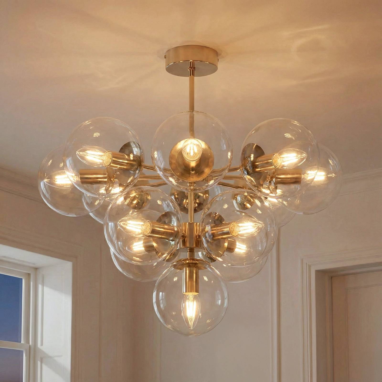 Deckenleuchte Zumba, Glas/Metall, gold/klar, 13-flammig günstig online kaufen