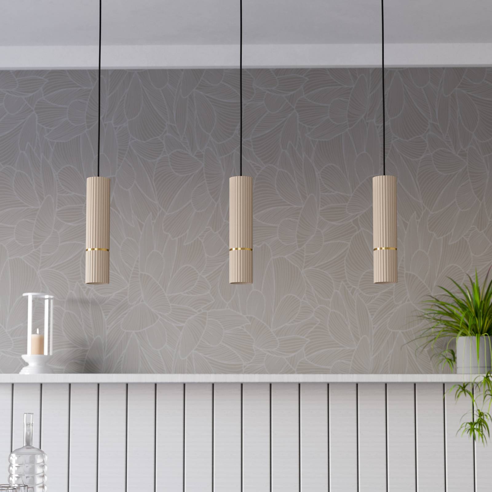 Hängeleuchte Caminia, sandfarben, Länge 77 cm, Stahl, 3-flg. günstig online kaufen