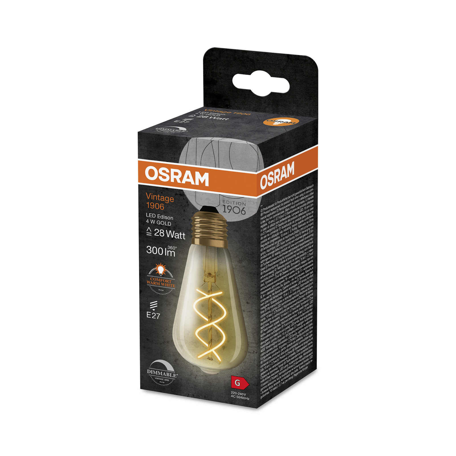 OSRAM LED Vintage 1906 Edison, gold, E27, 4 W, 2.000 K, dim.