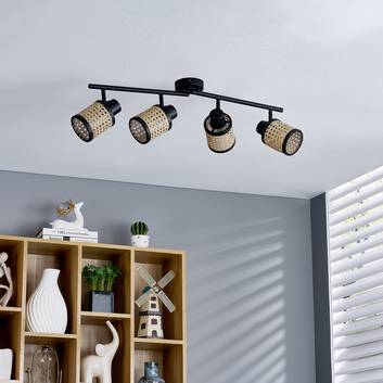Lindby Yaelle spot, metal, rattan, 4 lyskilder