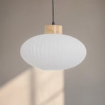 Hengelampe Harmony, Ø 25 cm, hvit/eik, glass/tre