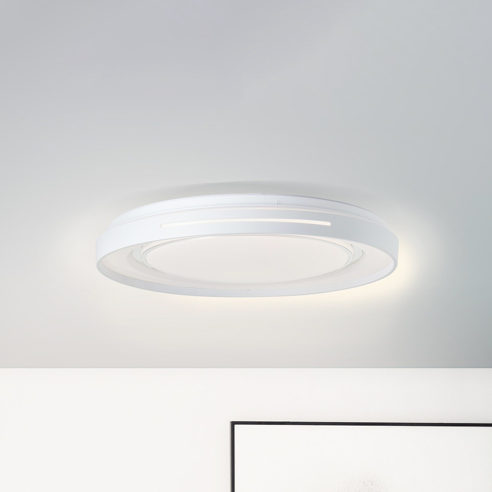 Plafondlamp Barty, wit/chroom, Ø 48,5 cm, CCT, metaal