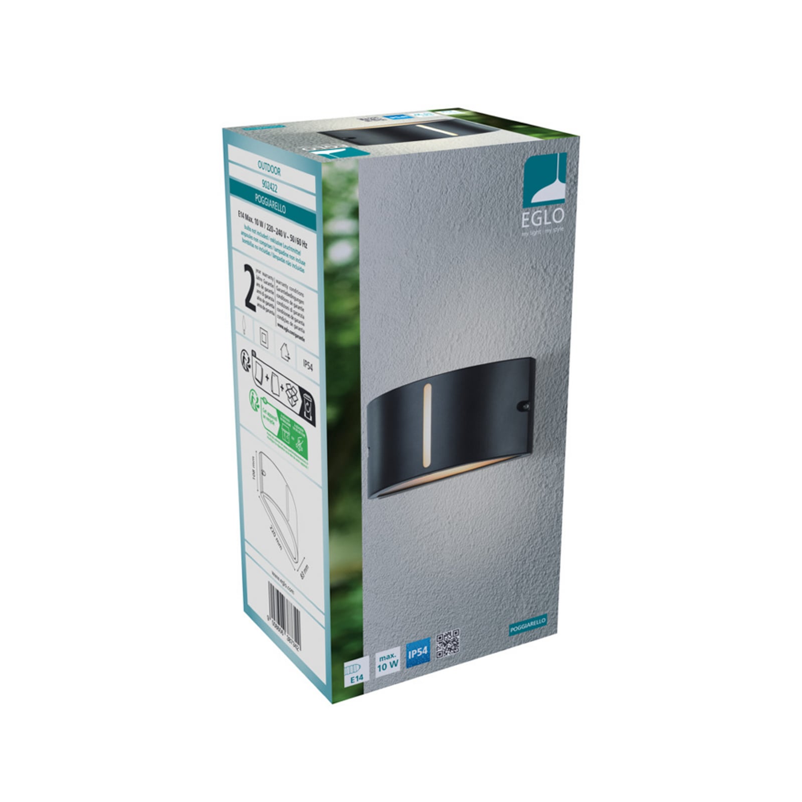 EGLO buitenwandlamp POGGIARELLO, zwart, sleuf 22 cm, IP54