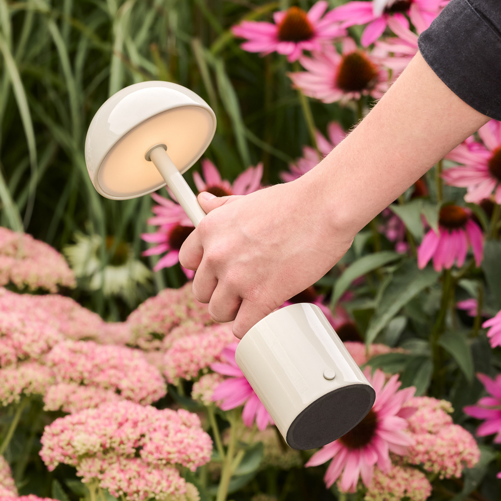 LED настолна лампа с акумулатор Taten, пясъчен цвят, височина 30 см, метал