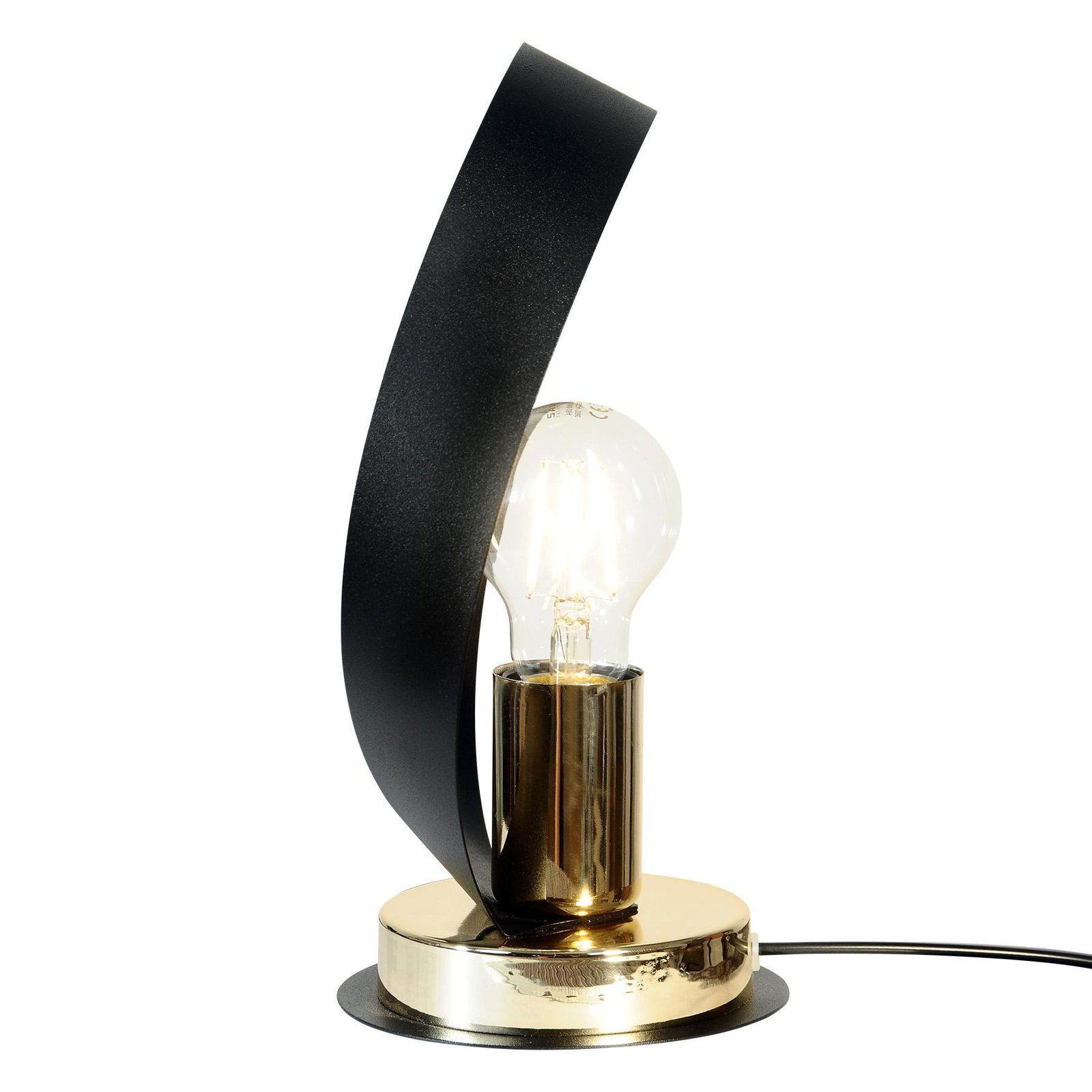 Euluna Petla table lamp, black/gold, metal, Ø 19 cm