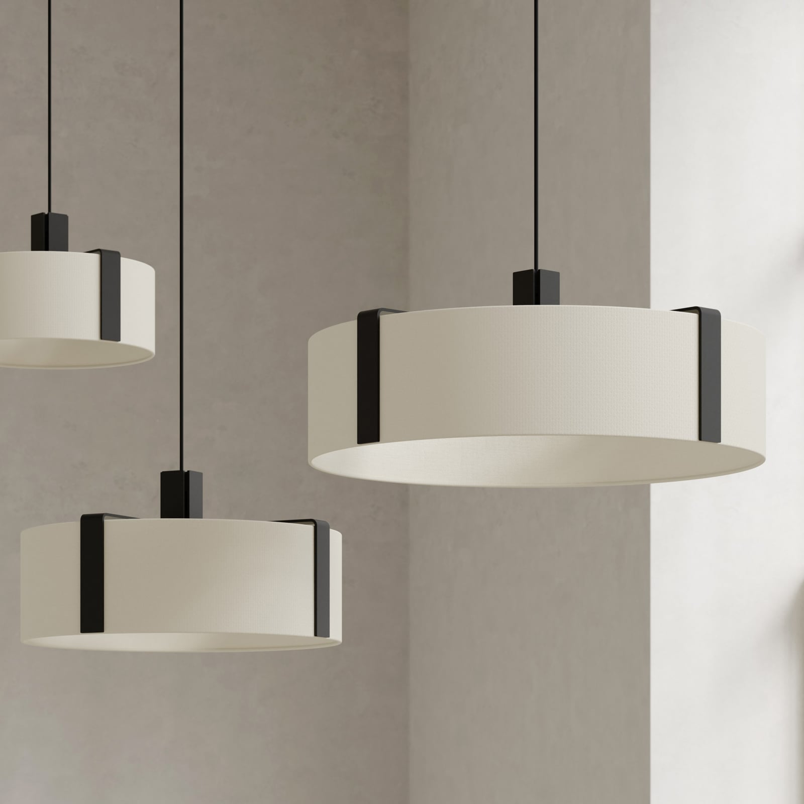 OKOLO lógó lámpa, fekete, Ø47 cm, fém/textil, E27-LED – GRUPA OKOLO lógó lámpa, fekete, Ø47 cm, fém/textil, E27-LED – GRUPA