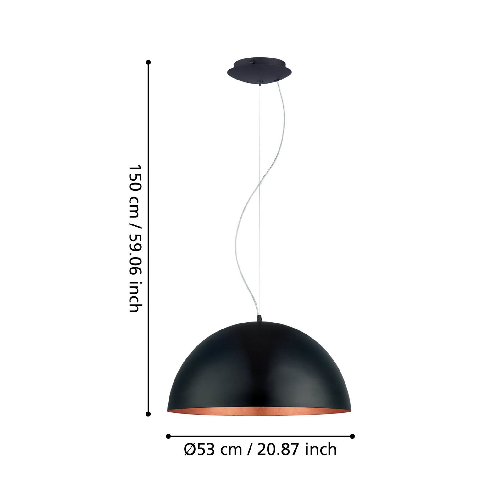 Gaetano 1 lampă suspendată, Ø 53 cm, negru/coper, oțel