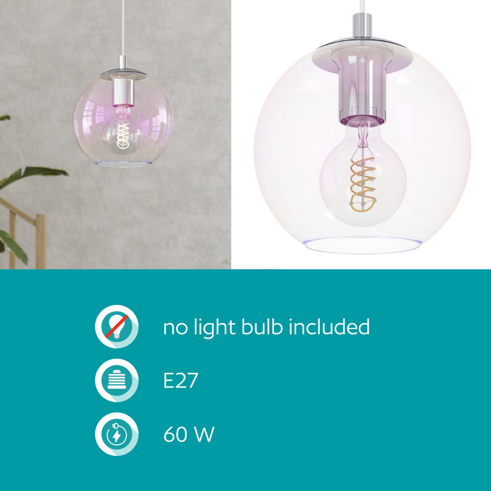 EGLO hanglamp ARISCANI 2, Ø 20 cm, 1-lamp, chroom/iriserend