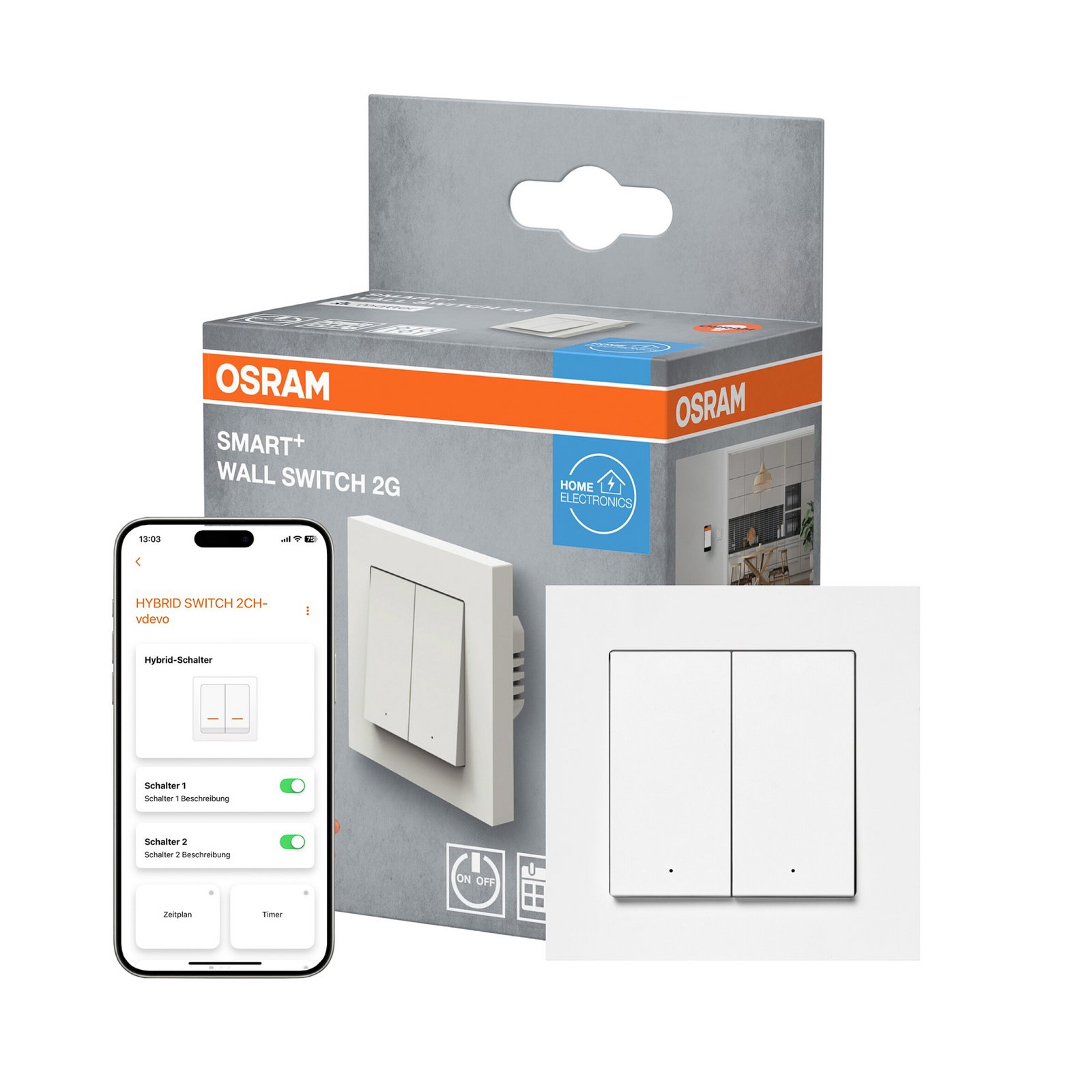 OSRAM SMART+ WiFi dobbelt vægafbryder, 230 V, hvid, mat
