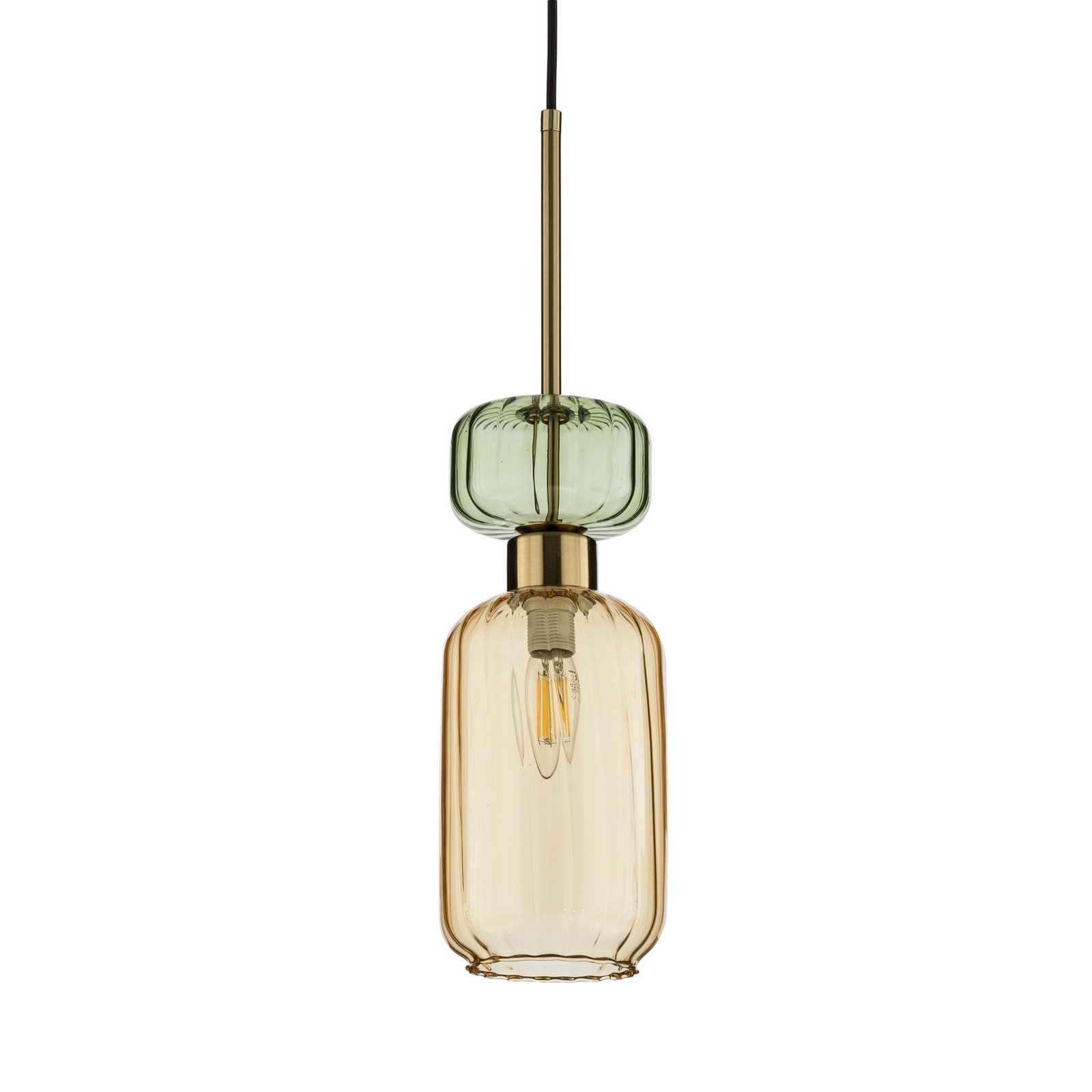 Lámpara colgante Molly, ámbar/dorado, 1 luz, cristal, Ø 12 cm