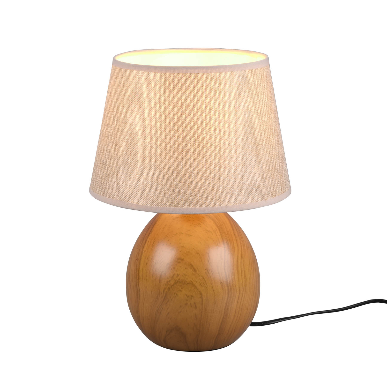 Loxur asztali lámpa, 35cm magas, bézs/fahatású