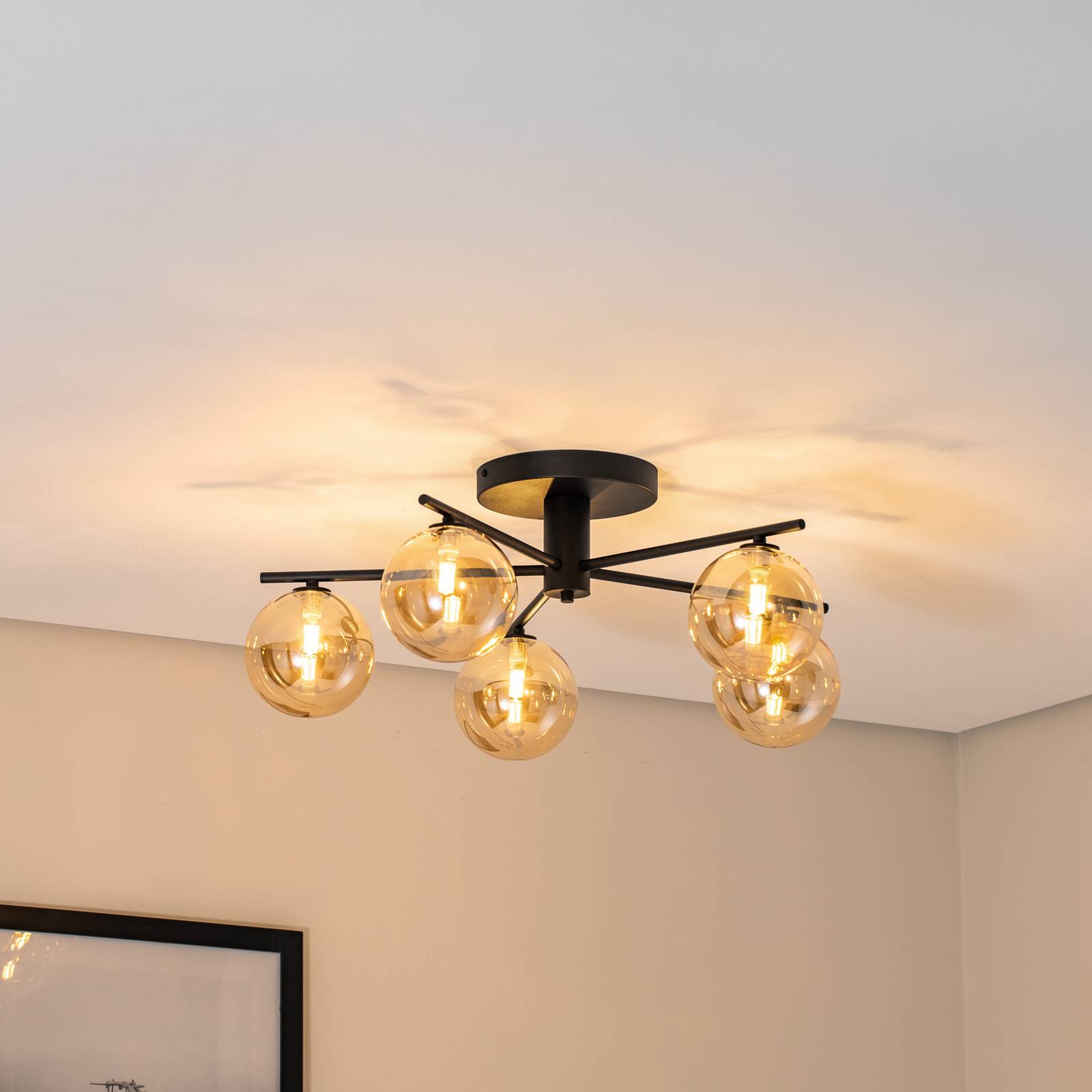 Deckenleuchte Prato, schwarz/amber, Glas, 5-flammig günstig online kaufen