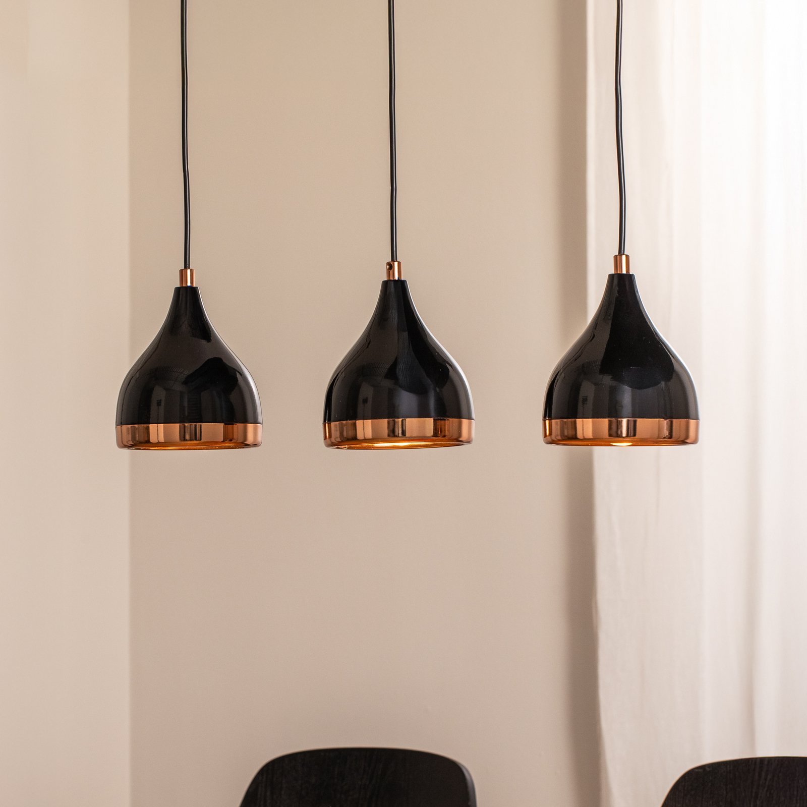Lampada a sospensione Yildo, lunghezza 65 cm, nero/rame, metallo