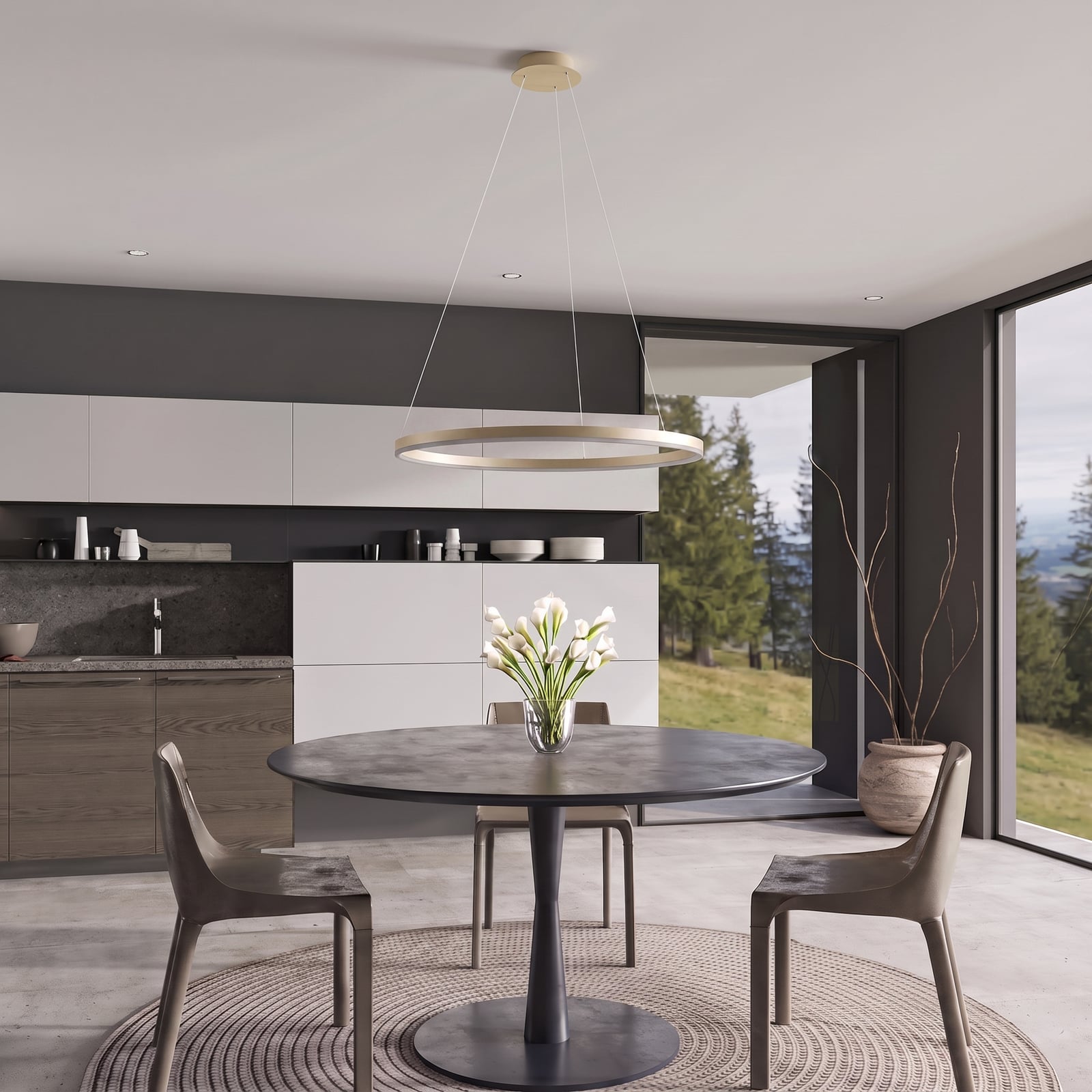 Arcchio LED-Hängeleuchte Albiona, beige, 1 Ring, Ø 80 cm