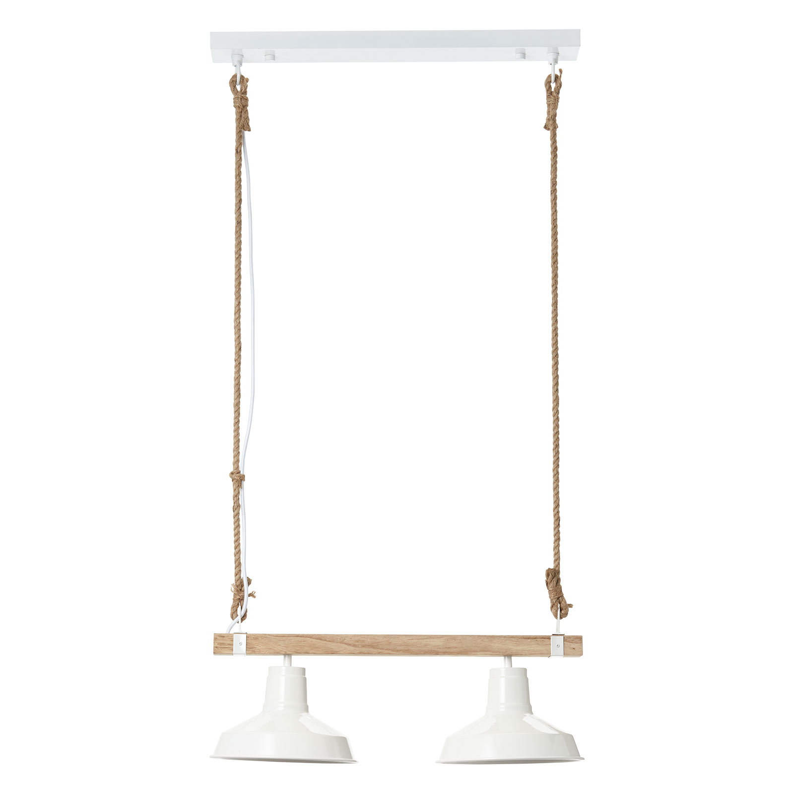 Brilliant Hank hanging lamp with wood, two-bulb, for Living / Dining Room, metal, wood, rope, E27, 40 W, energy efficiency: A++, L: 58 cm, W: 23.5 cm