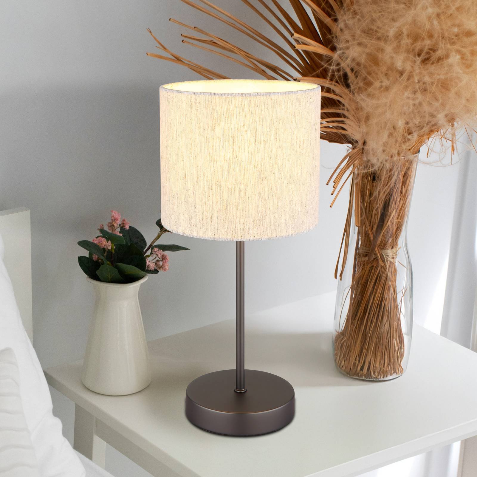 Tischleuchte Thea, creme/schwarz matt, Leinen, Höhe 37 cm günstig online kaufen