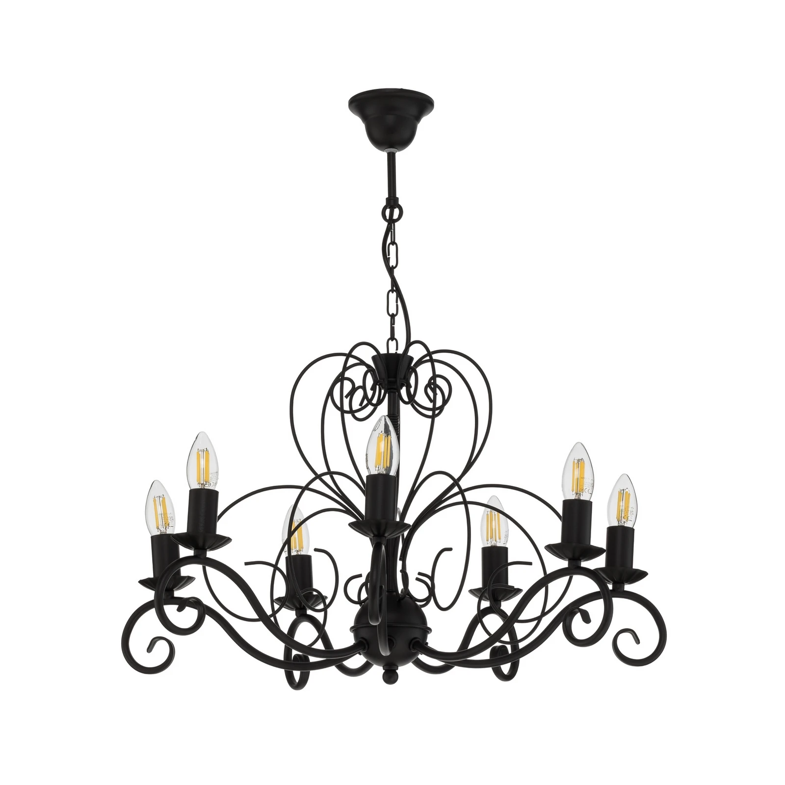 Candelabru Mauro, negru, 7 becuri, Ø 62 cm, metal, E14