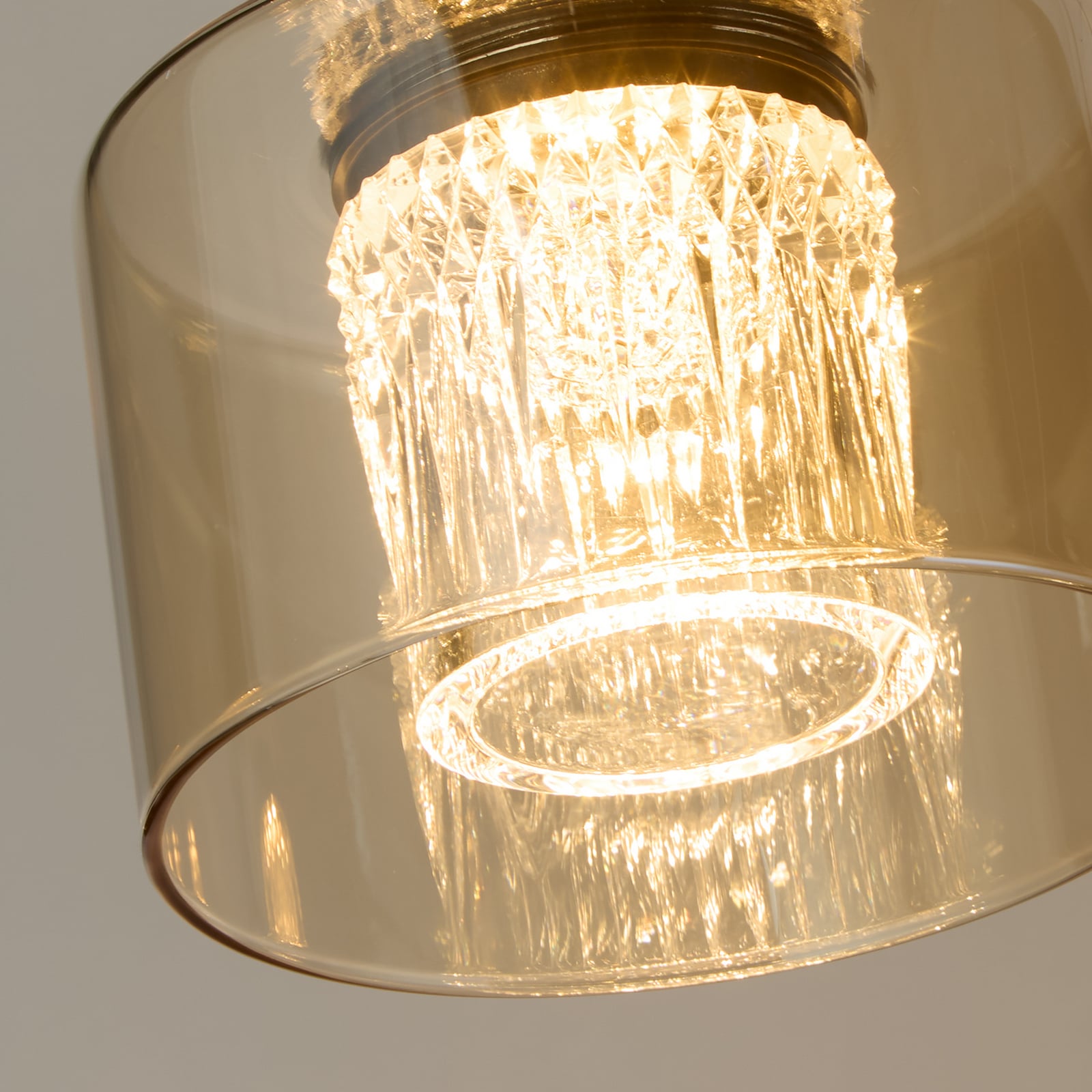 LED-Hängeleuchte Tumblers, 5-fl. lang, bronze, Glas, 3.000 K