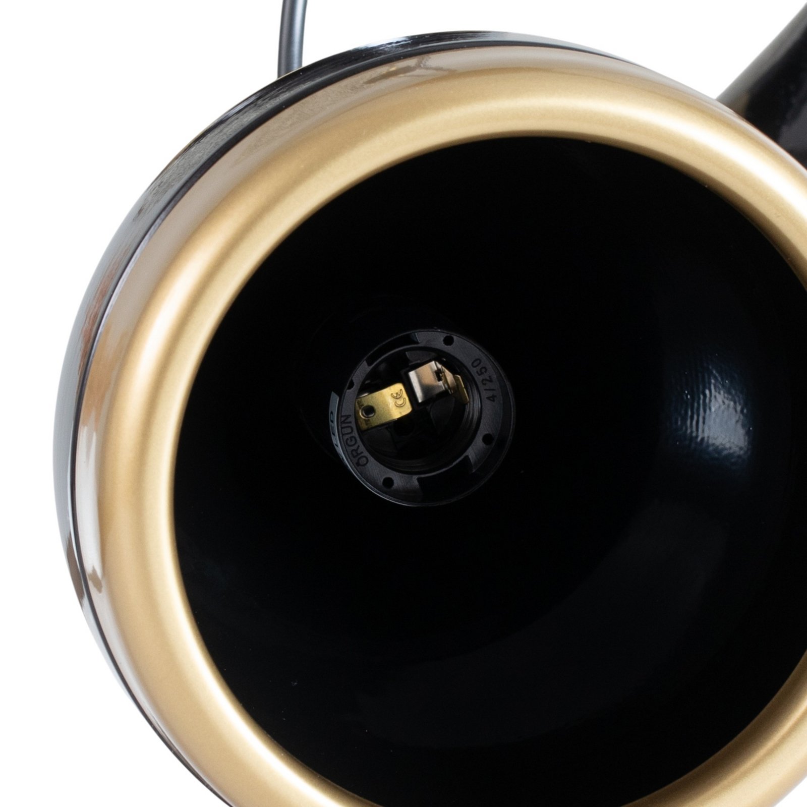 Hengelampe Yildo, 3 lyskilder, svart/gull, rund, Ø37 cm