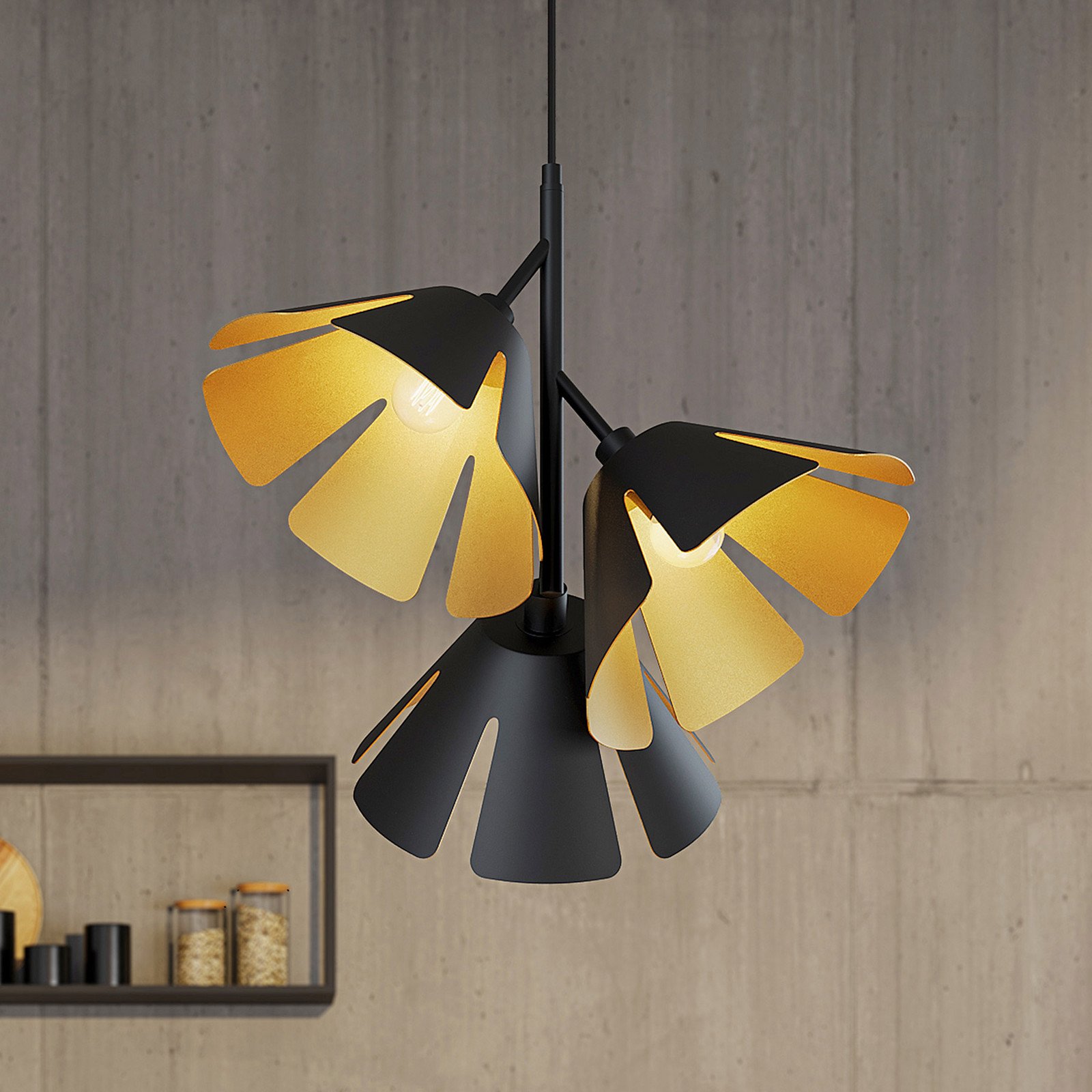 Lucande Jemmily lampă suspendată 3 becuri - Camera de zi / sufragerie - design - negru auriu - Metal