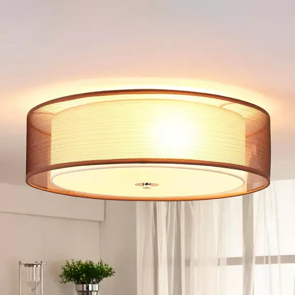 Lampenwelt Lindby Tobia Stoffdeckenlampe, Organza, braun