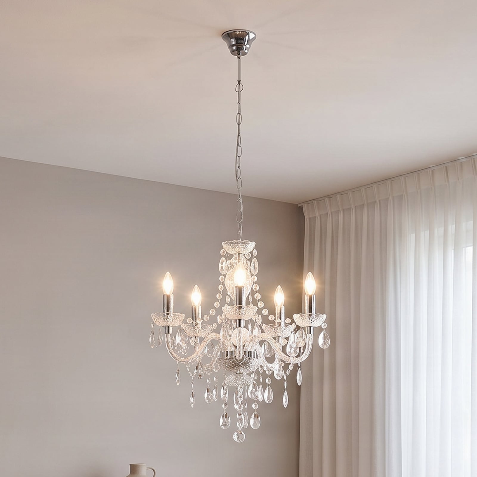Lustre Lindby Merida, chrome, métal, à 5 lampes, Ø 52 cm