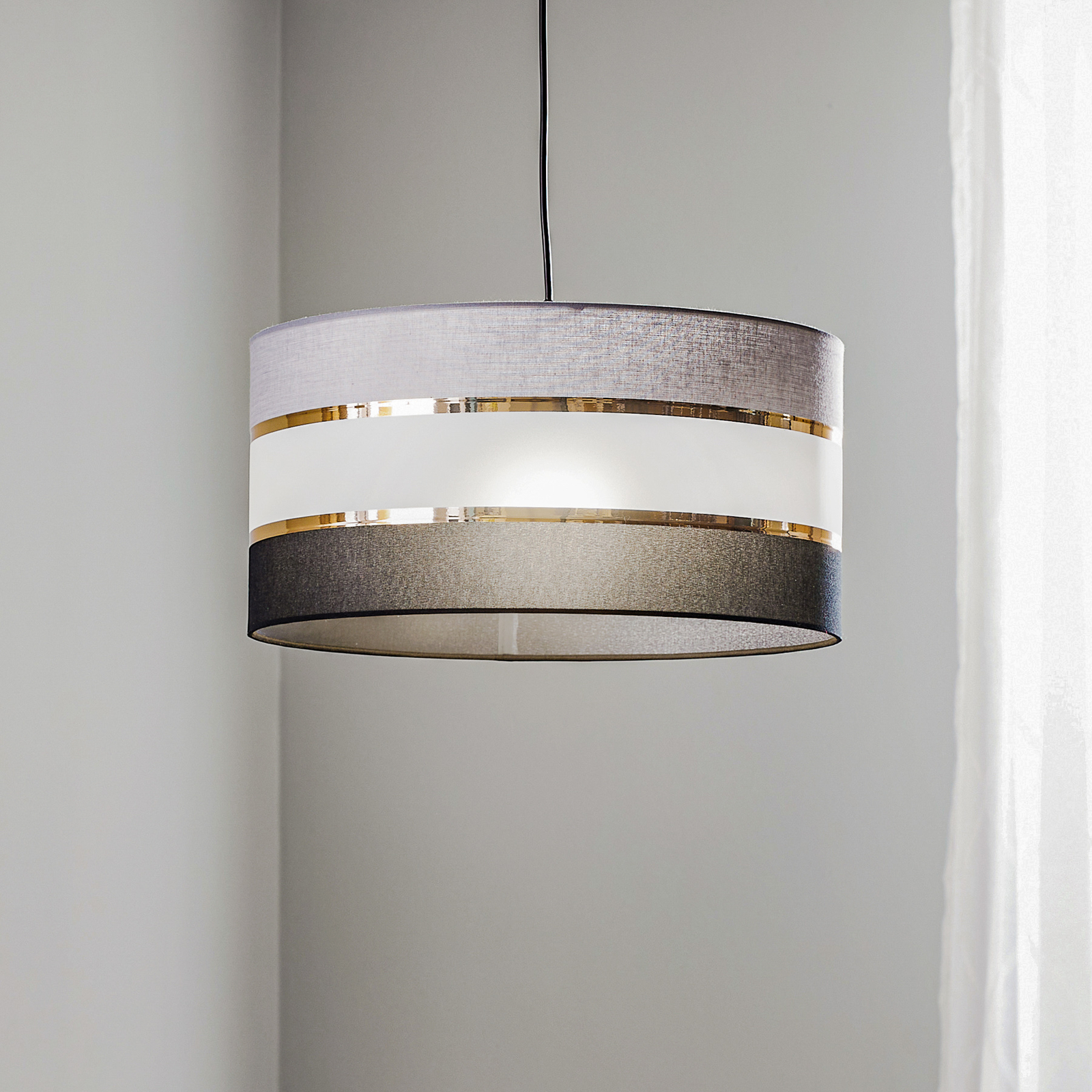 Lampa żyrandol tekstylny Helen szaro-czarno-złoty Ø 40 cm
