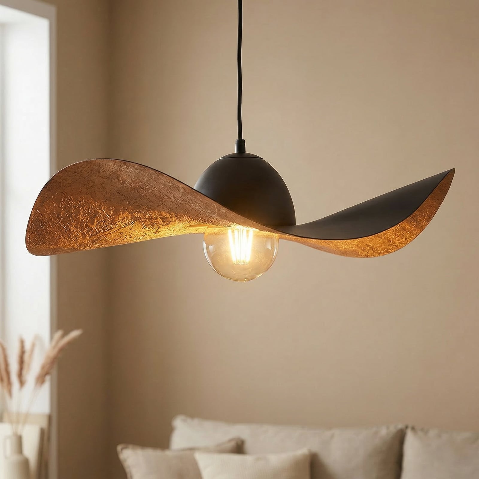 Hanglamp Jil, kap gebogen, zwart/koper