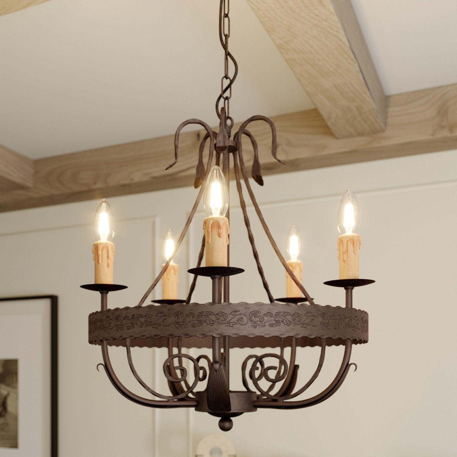 Luminex Candelabru Loara cu 5 becuri - Camera de zi / sufragerie - Casă de țară / Rustic - fier antic - Metal