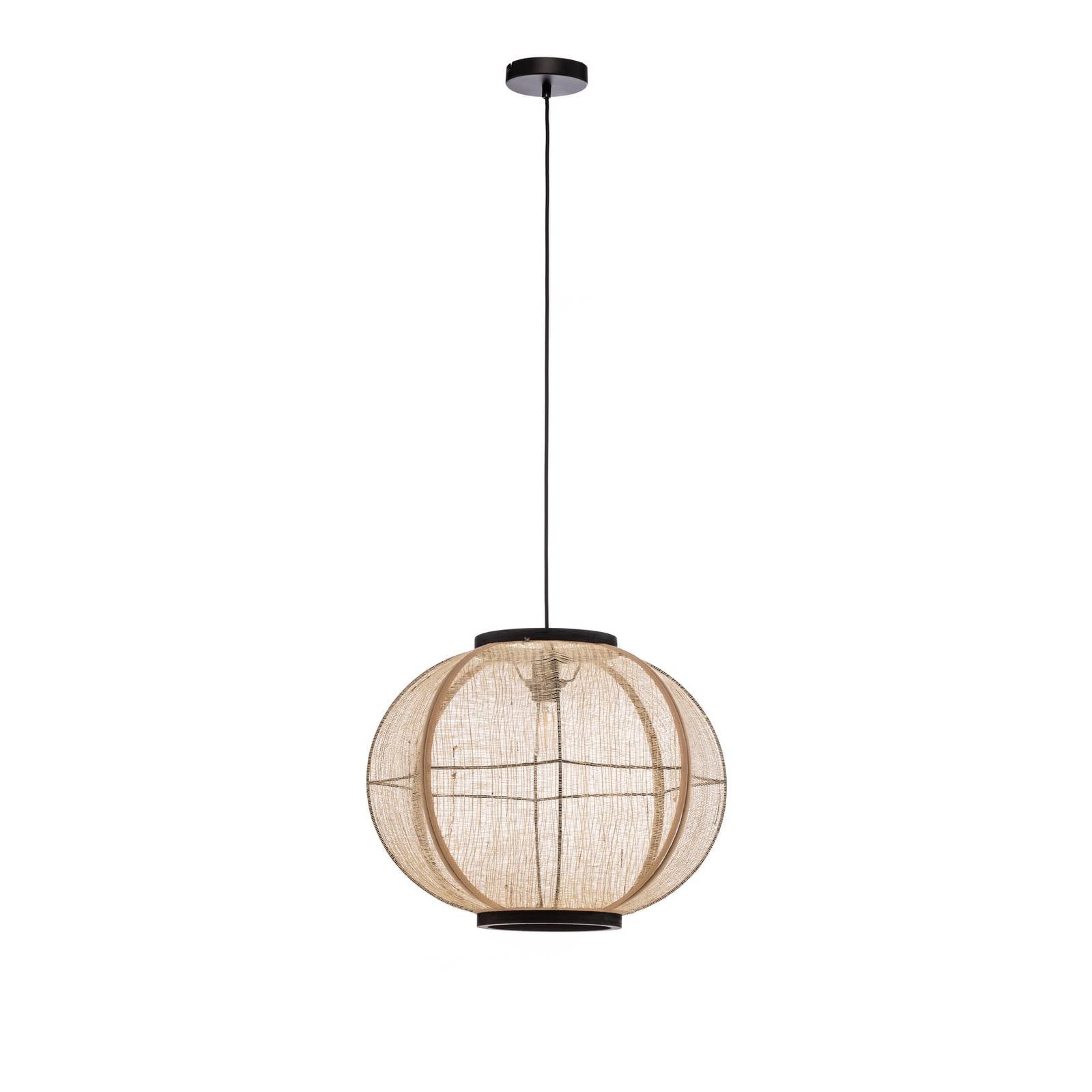 Lindby Hängeleuchte Aurinil, holzfarben, Leinen, Ø 48cm, E27