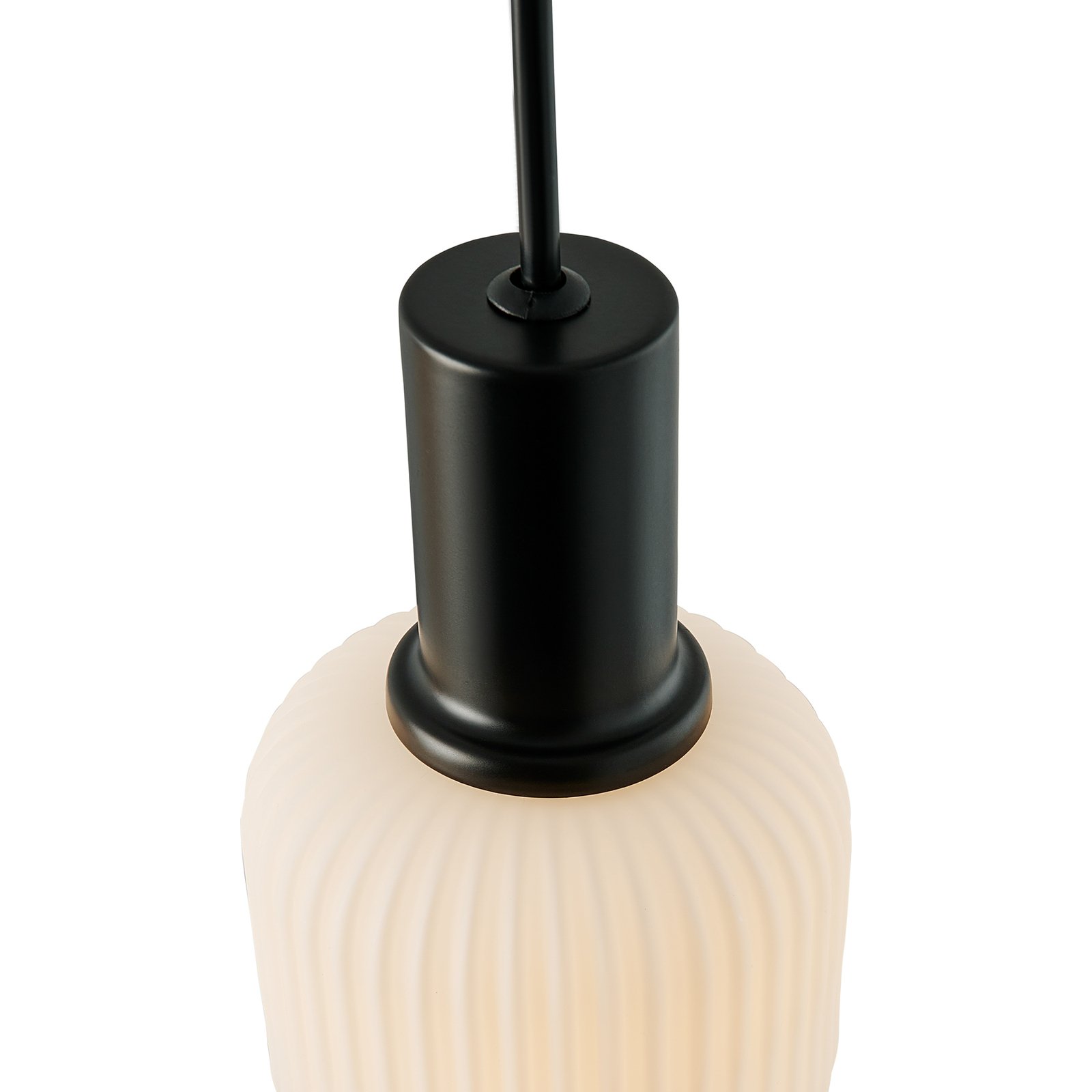 Hanglamp Milford Mini, 3-lamps, zwart, geribbeld glas
