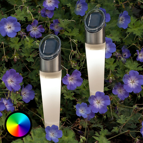 RGB-LED-Solar-Erdspießleuchte Assisi im 2er-Set