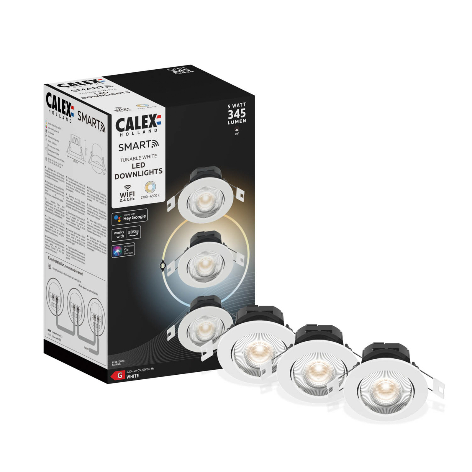 Calex Smart Downlight -uppovalaisin, CCT valk., 3x