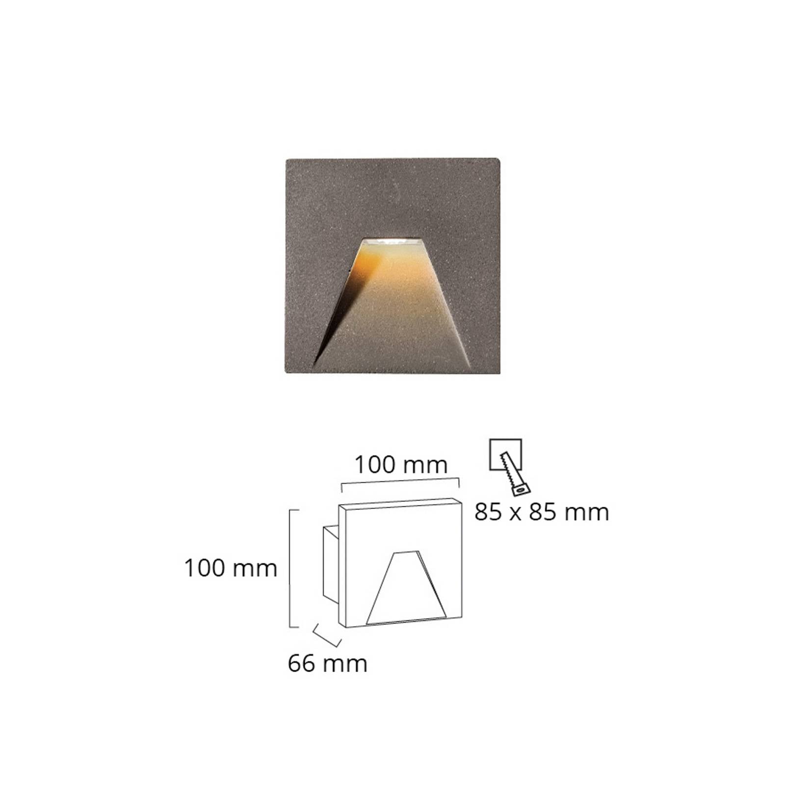 Lampa ścienna wpuszczana LED Space, szara, 10x10 cm