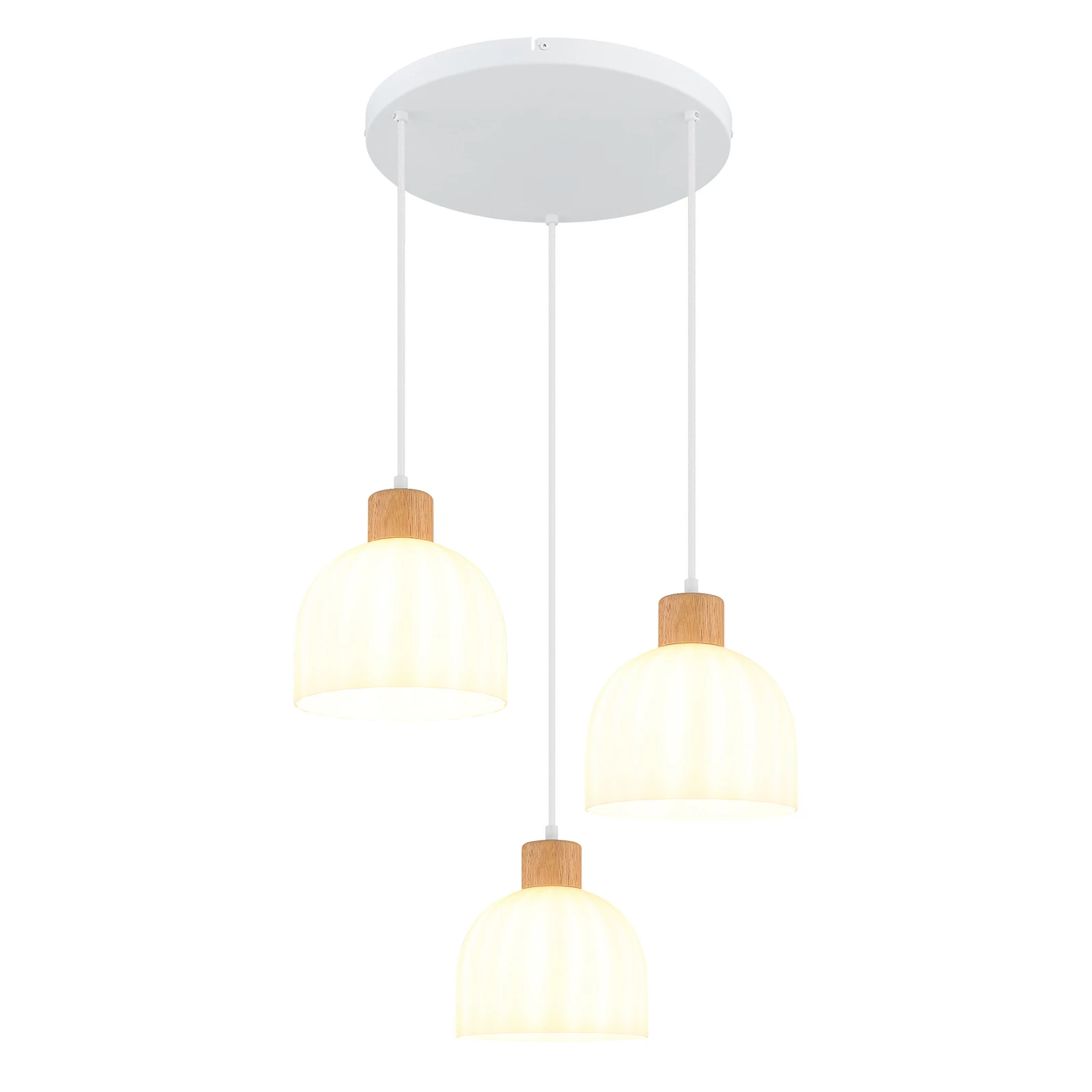 Candeeiro suspenso Swanson, Ø 51 cm, branco/castanho, vidro/madeira, 3 lâmpadas