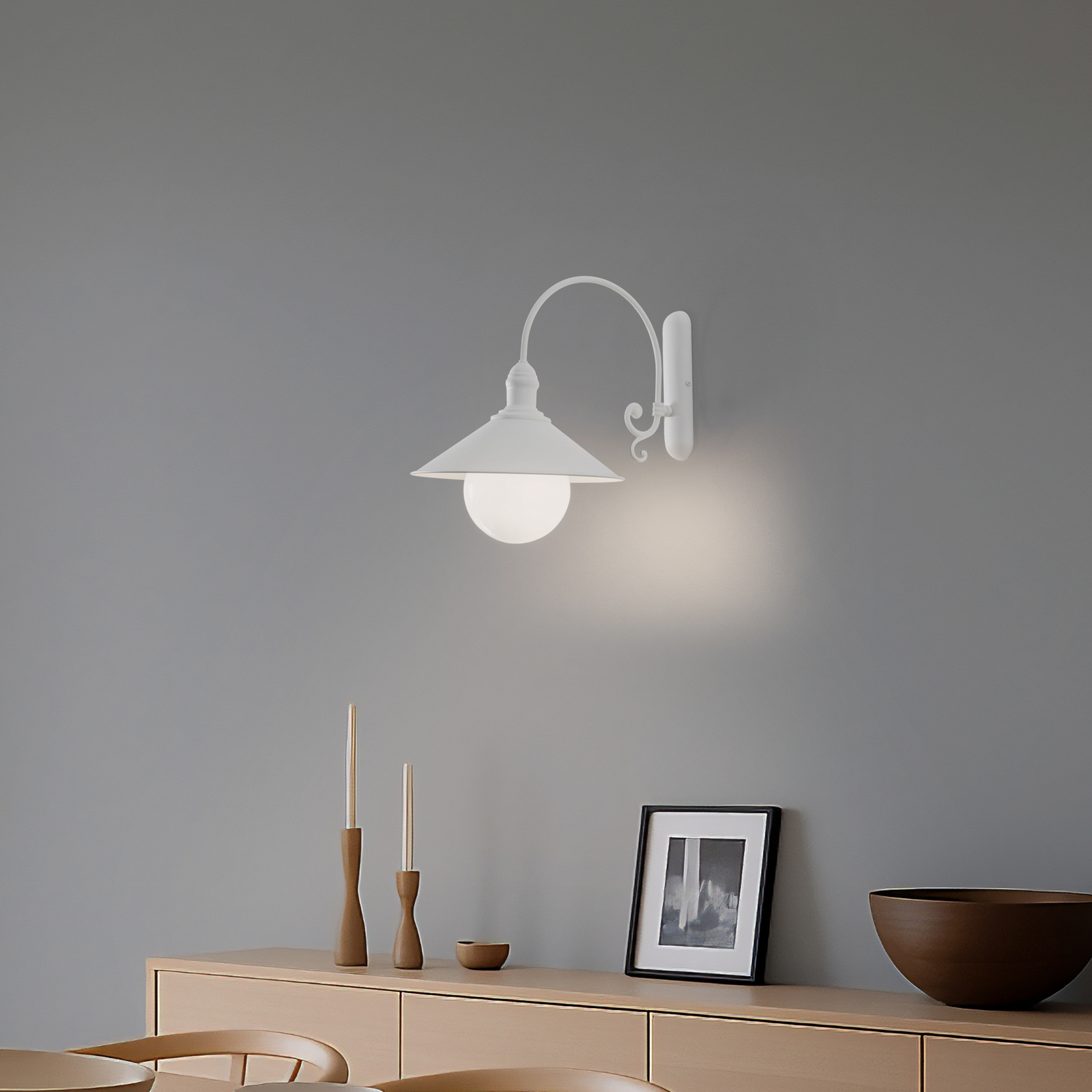 Buitenwandlamp Enduro, wit, staal, glas, IP44, E27