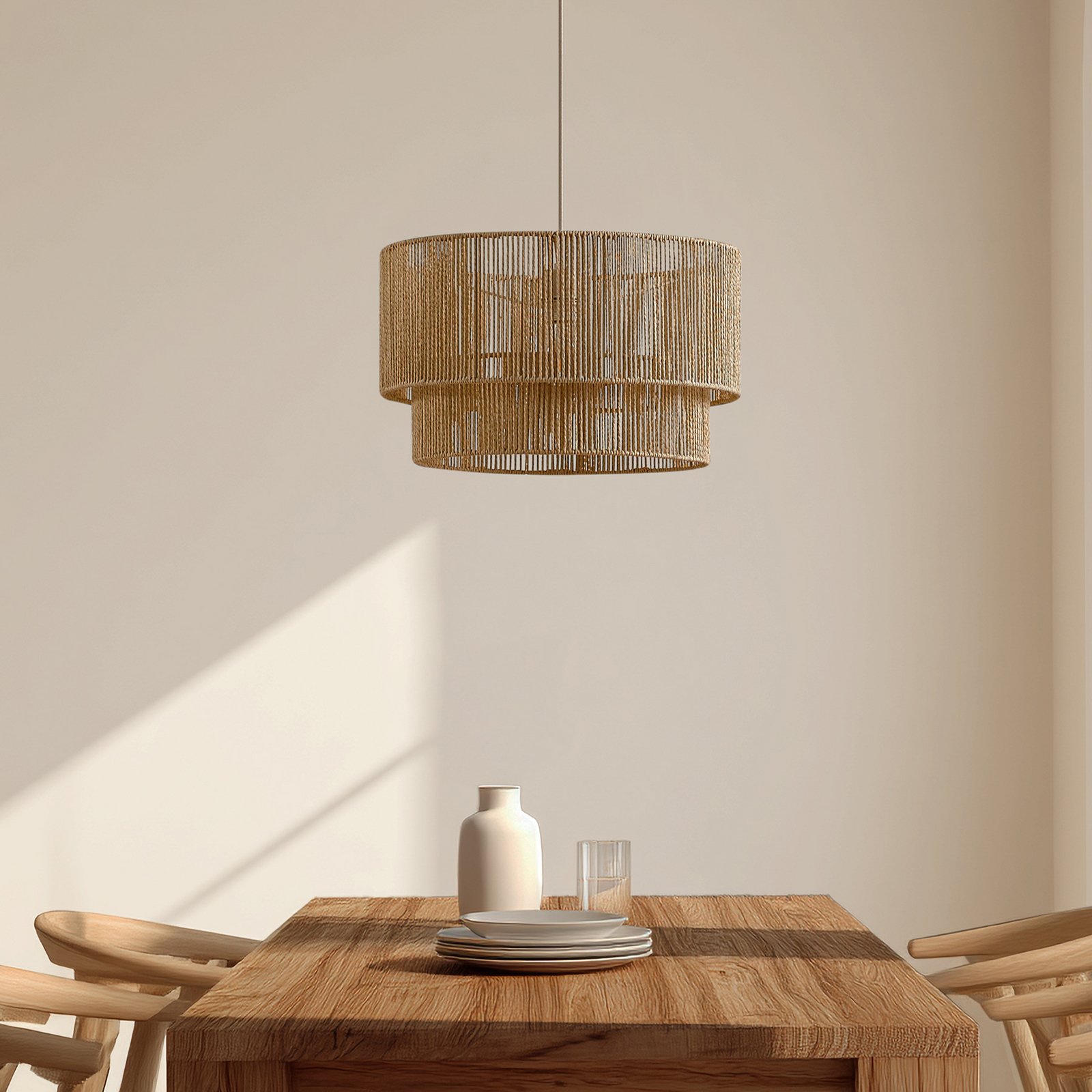 Lindby Hængelampe Anuva, Ø 45 cm, beige, papir, E27