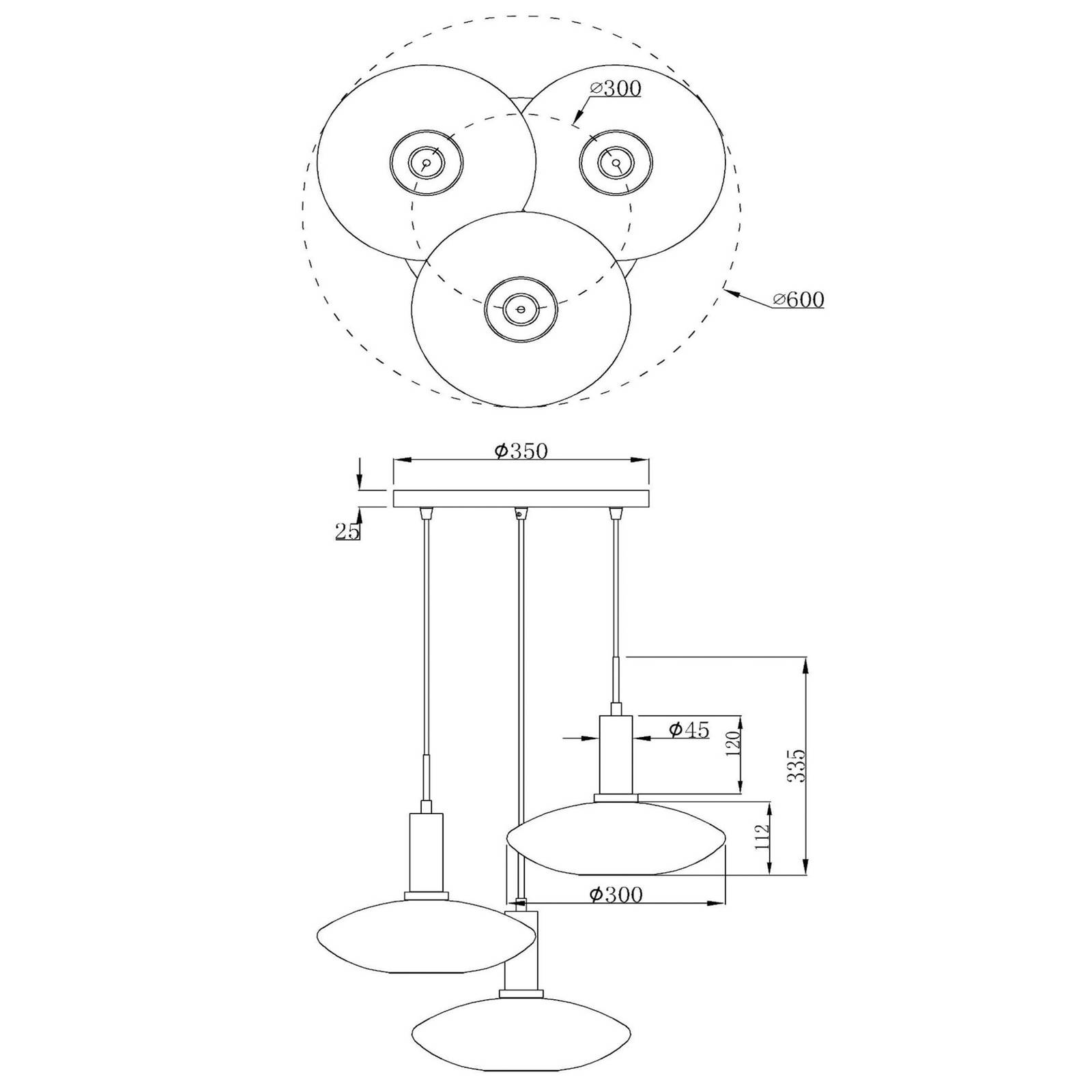 Lampa wisząca Singala, Ø 30 cm, szkło, 3-punktowa, opal, E27