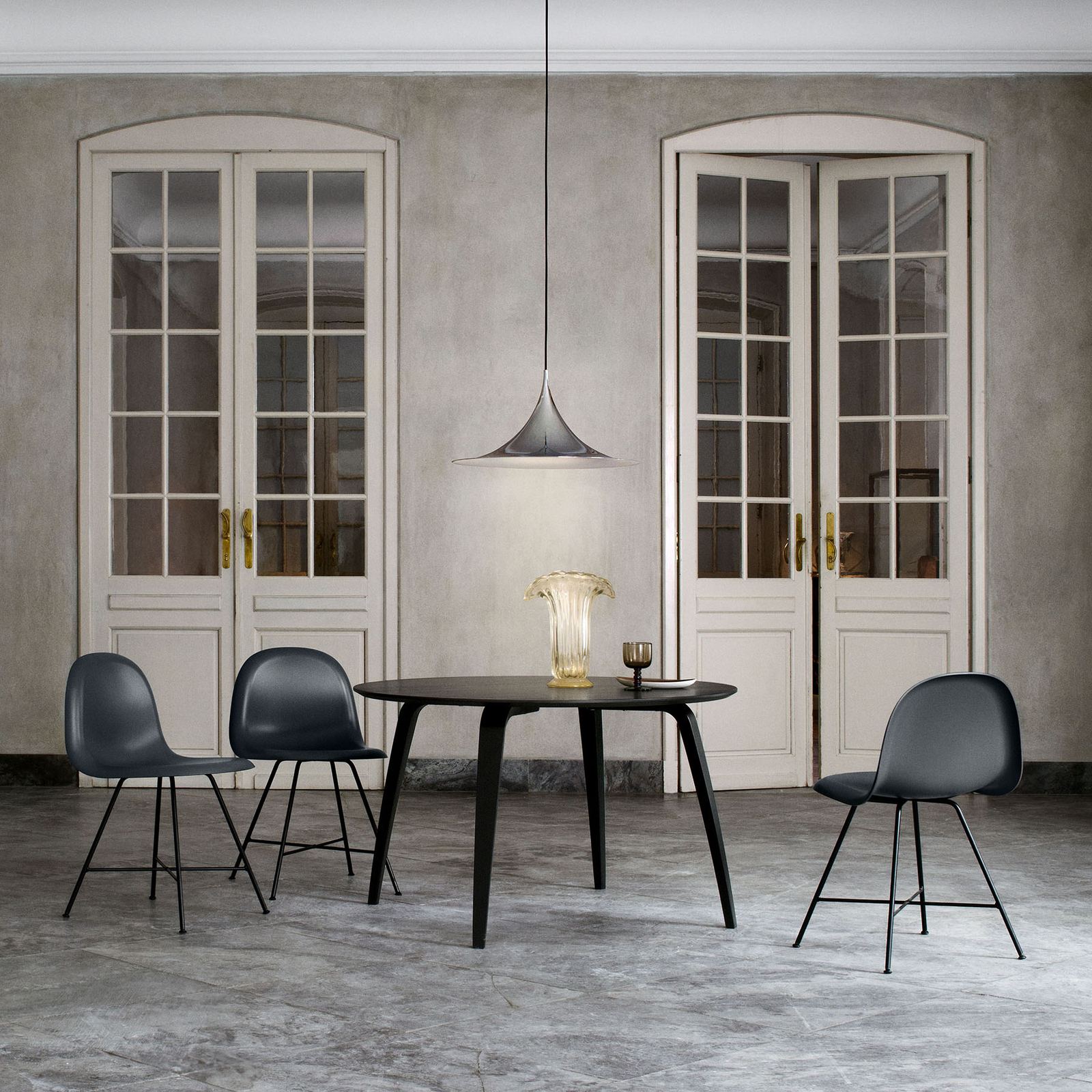 GUBI Semi pendant light Ø 47 cm anthracite, for Living / Dining Room, metal, E27, 60 W, energy efficiency: A++, H: 23.5 cm